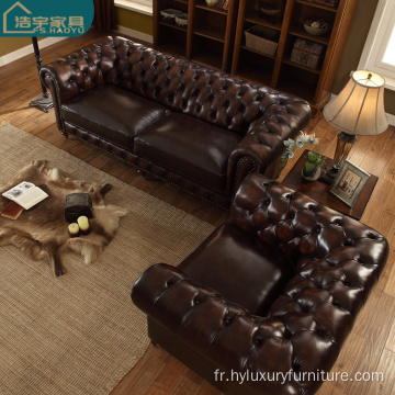 fauteuil américain cuir marron salon canapé chesterfield